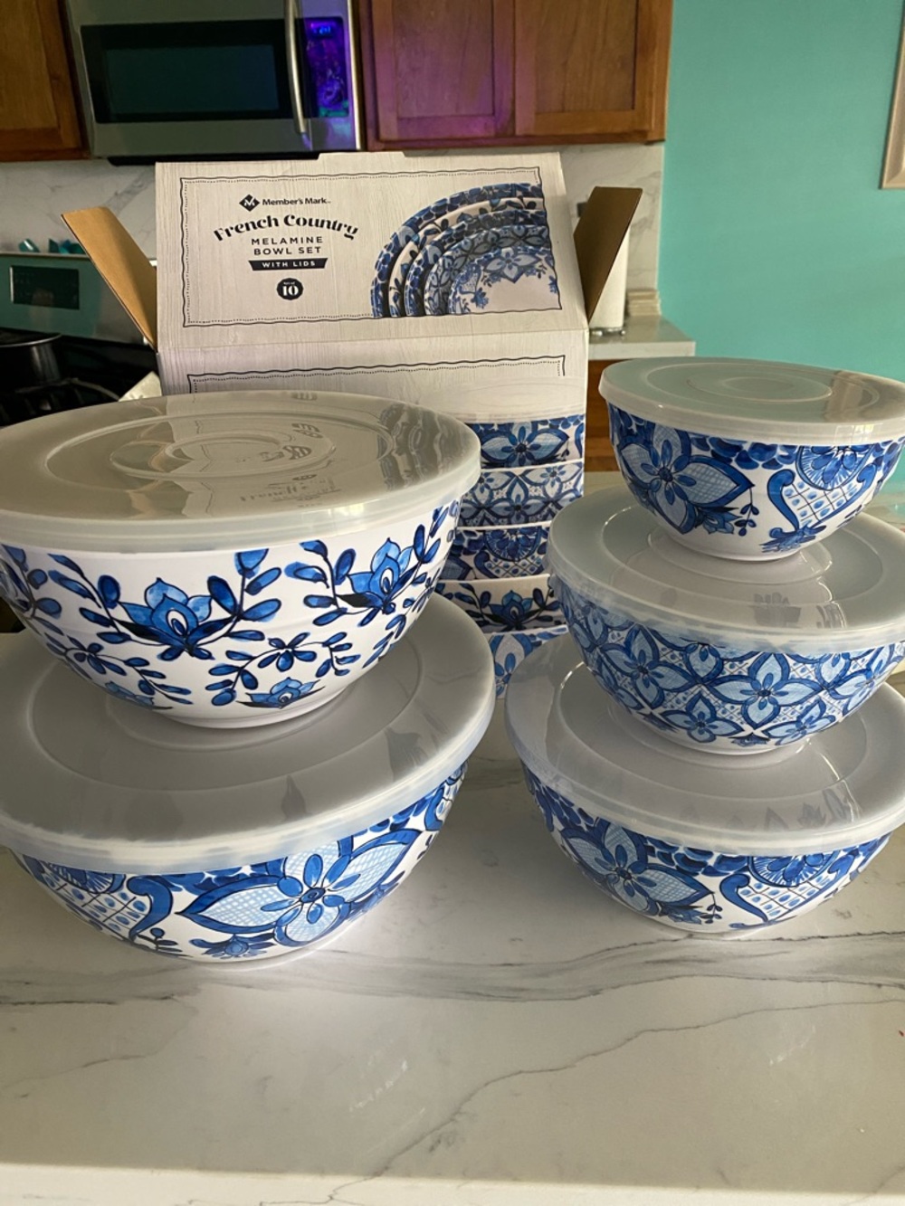 Member's Mark French Country Blue Floral Melamine Bowl Set with Lids